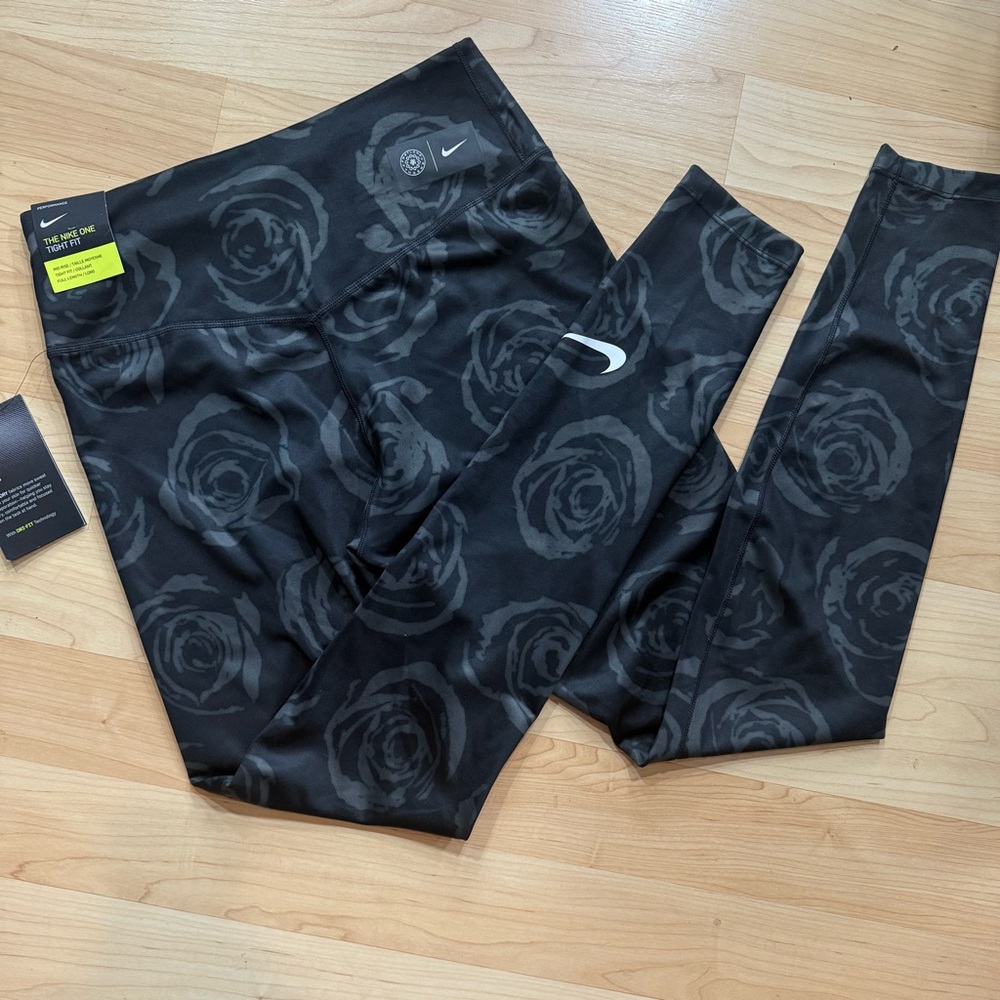 🩶 NIKE 🩶 Womens One Tight Rose Floral Print Leggings - Size Medium